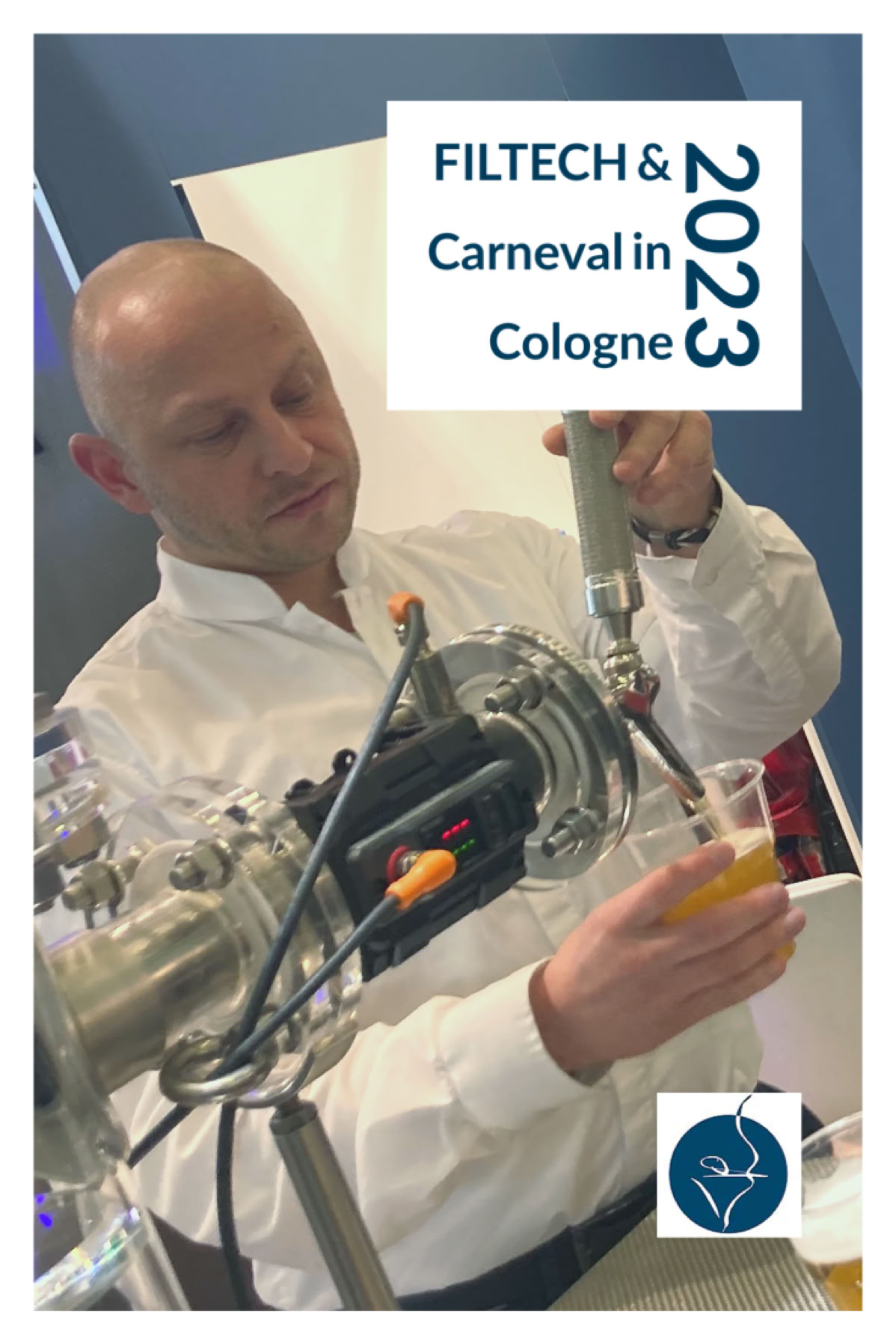 This years FILTECH exhibitors show new developments concerning filtration and separation of liquids and freshly filtered beer at an exhibitors stand.